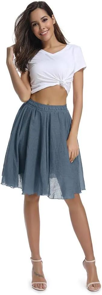 OCHENTA Women's Lightweight Skirts Knee Length High Waisted Casual Beach Flowy Summer Skirts