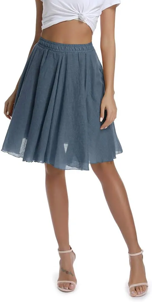 OCHENTA Women's Lightweight Skirts Knee Length High Waisted Casual Beach Flowy Summer Skirts