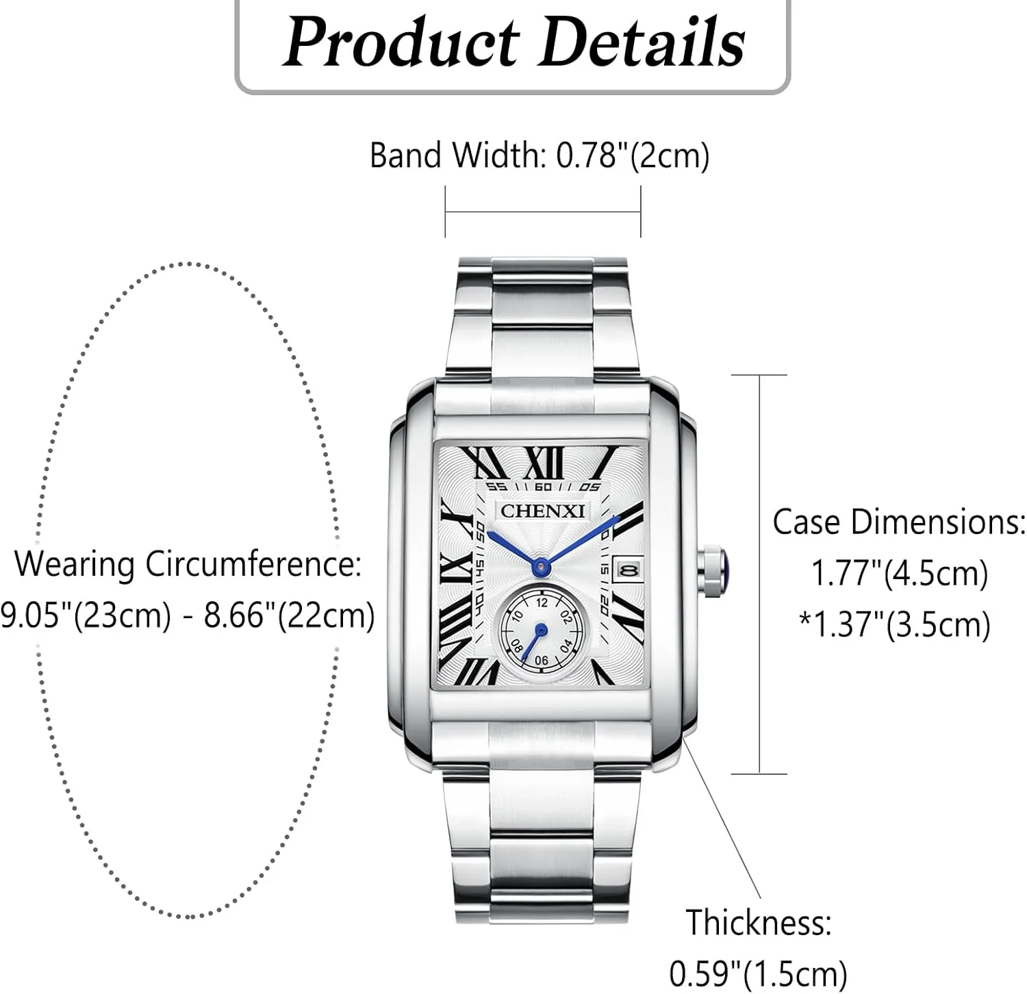 OIDEA Stainless Steel Men's Watch: Square Roman Numerals Analog Quartz Watches for Men Waterproof Date Casual Business Dress Watch