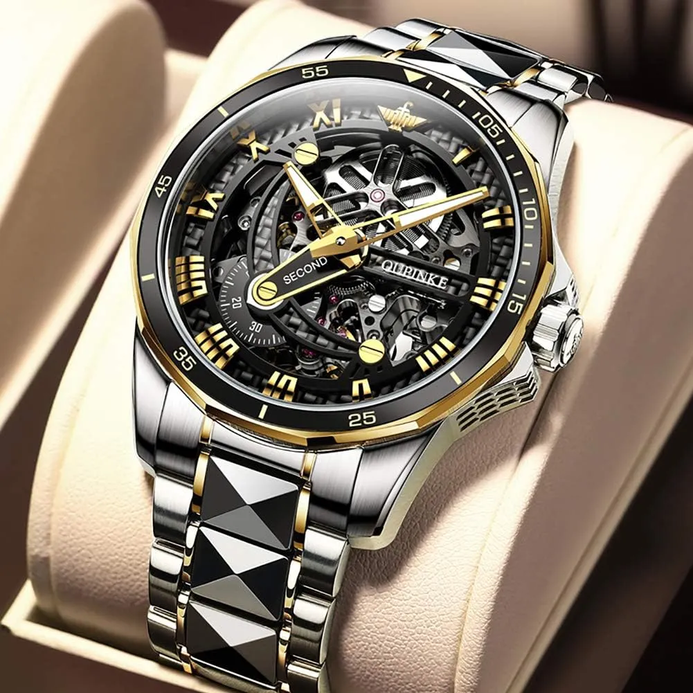 OLEVS Automatic Skeleton Mens Watches Luxury Wristwatch Mechanical Self-Winding Sapphire Crystal Tungsten Steel Watches 50M Waterproof Luminous No Battery Watches