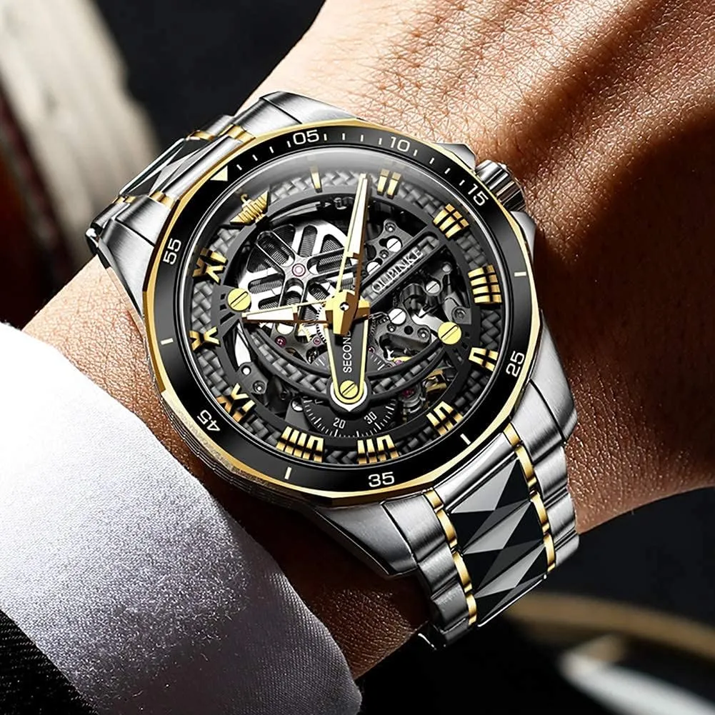 OLEVS Automatic Skeleton Mens Watches Luxury Wristwatch Mechanical Self-Winding Sapphire Crystal Tungsten Steel Watches 50M Waterproof Luminous No Battery Watches