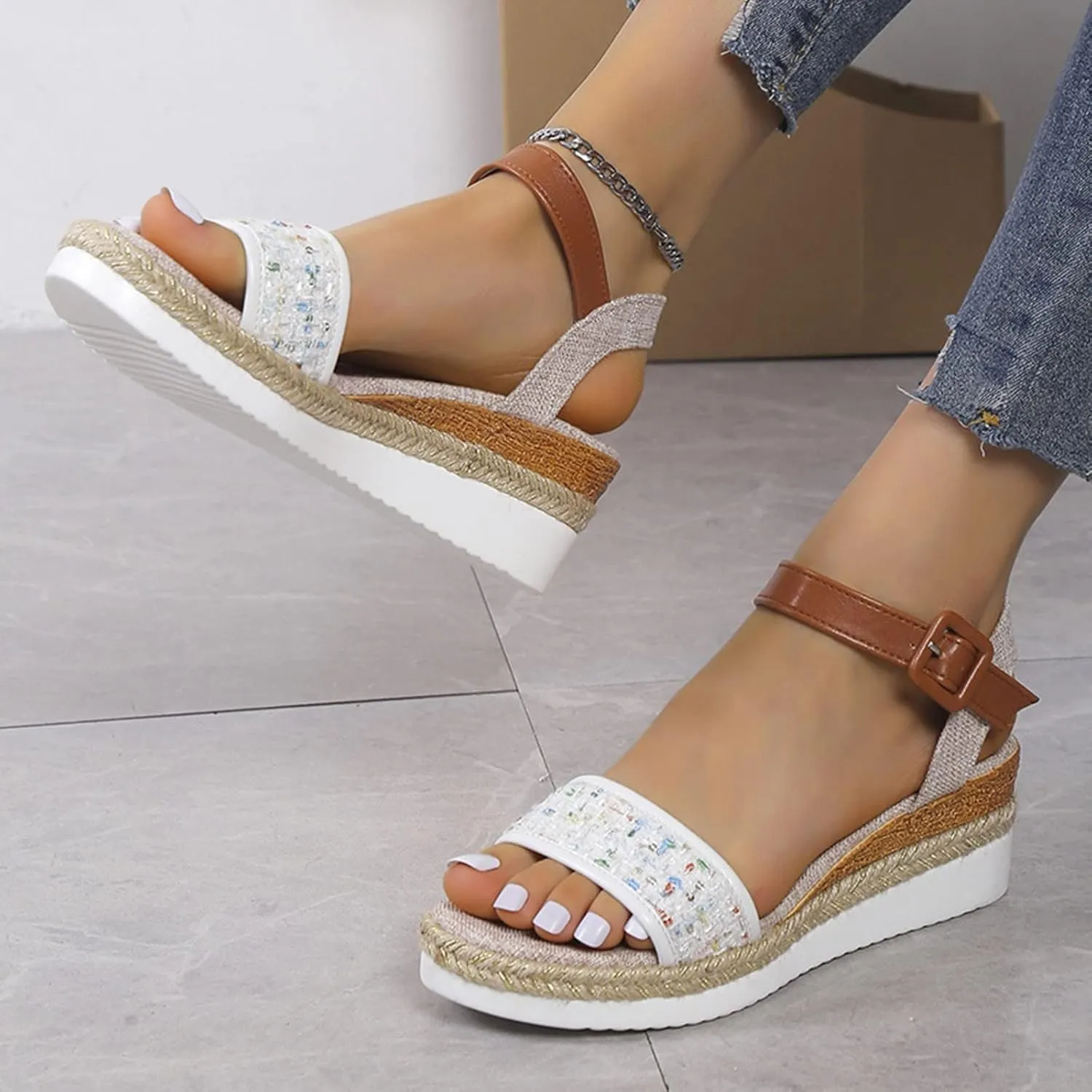 Open Toe Buckle Ankle Strap Espadrilles Flatform Wedge Casual Sandal Single Bands Open Toe Casual Walking Comfortable Sandal Comfort Breathable Lightweight Convenient Walking Outdoor Espadrilles Shoes