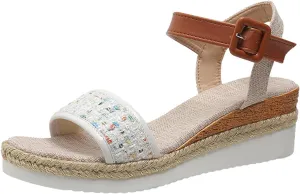 Open Toe Buckle Ankle Strap Espadrilles Flatform Wedge Casual Sandal Single Bands Open Toe Casual Walking Comfortable Sandal Comfort Breathable Lightweight Convenient Walking Outdoor Espadrilles Shoes