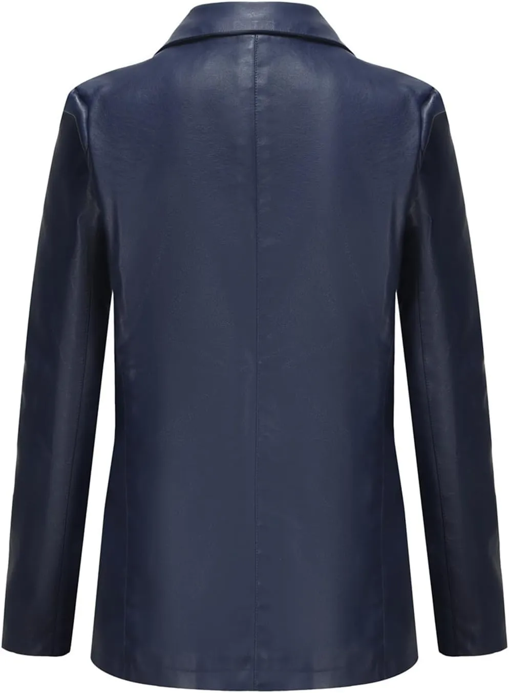 Oplxuo Women Faux Leather Blazer Jackets Notch Lapel Long Sleeve Solid Fashion Vegan Leather One Button Coats with Pockets