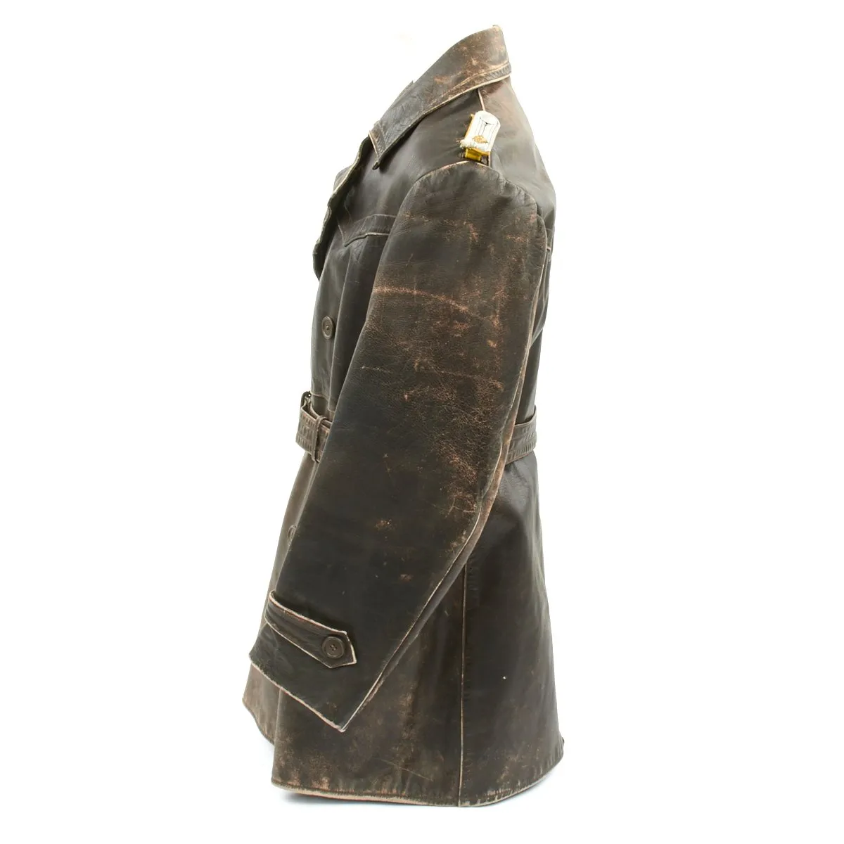 Original German WWII Luftwaffe Officer Oberleutnant Leather Overcoat