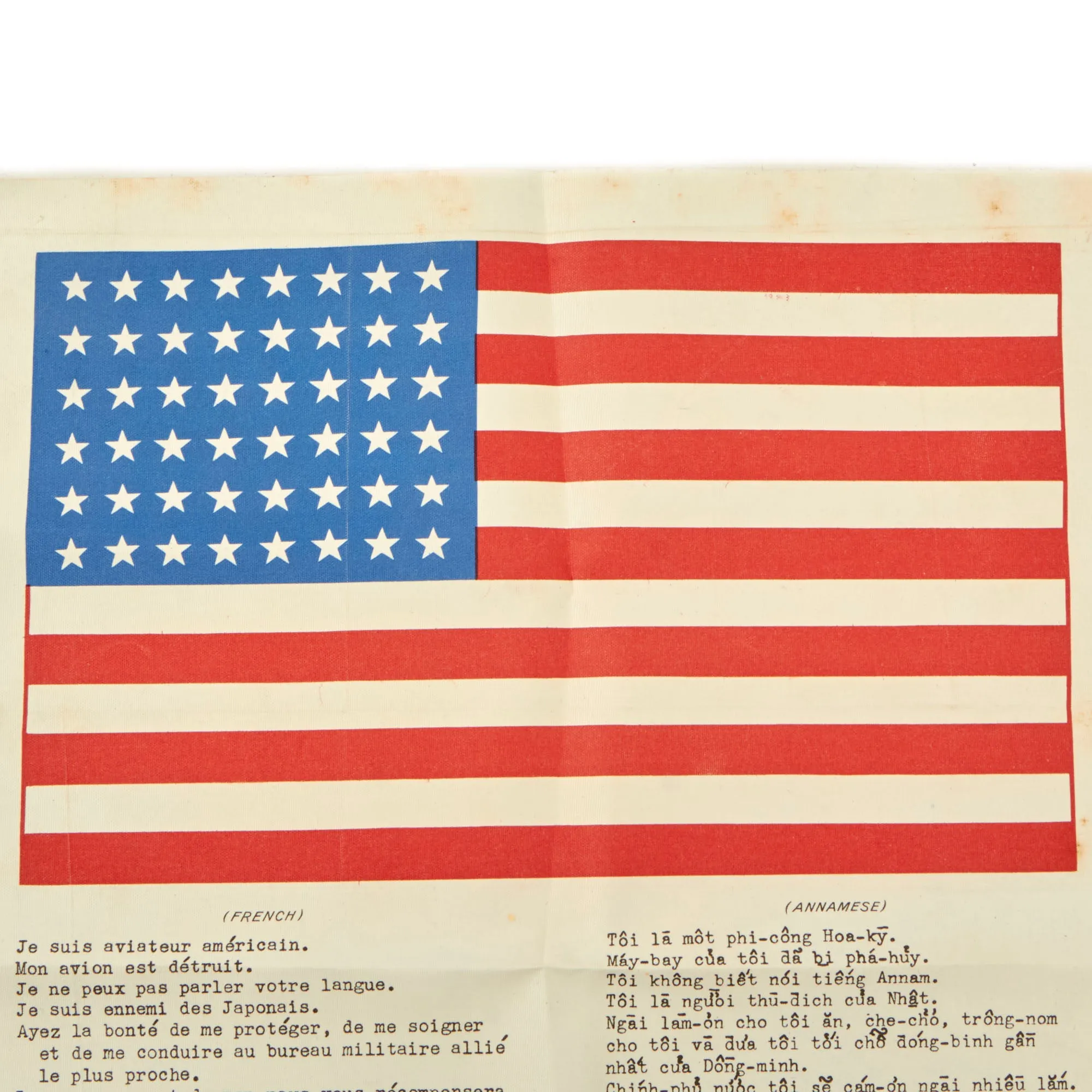 Original U.S. WWII Army Air Forces Pacific Theater Paper Blood Chit Carried by George L. Gillman Jr. USMC Fighter Pilot - American Flag