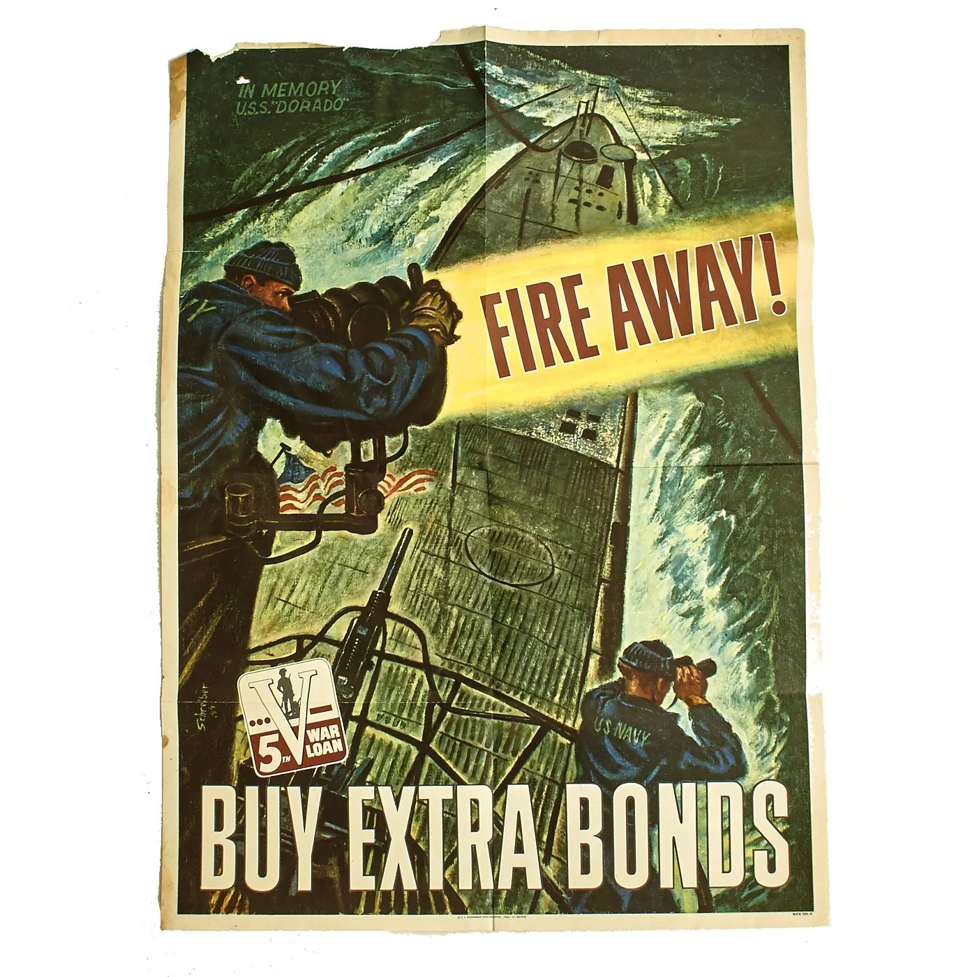 Original U.S. WWII Propaganda Poster - USS Dorado Submarine - Buy Extra War Bonds