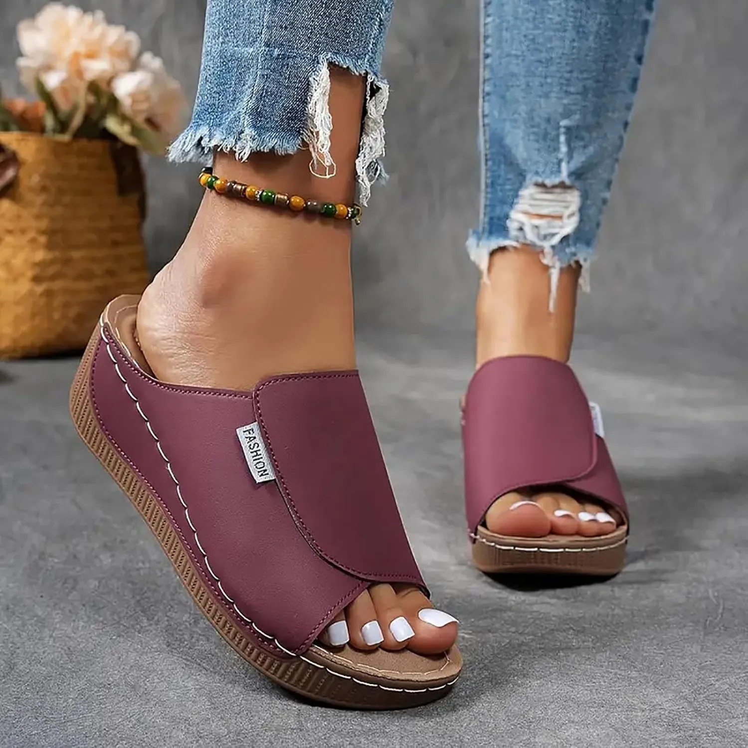 Orthopedic Platform Wedge Sandals for Women Summer Dressy 2025 Comfortable Arch Support Slides Breathable Orthotic Wedges Slip on Casual Sandal