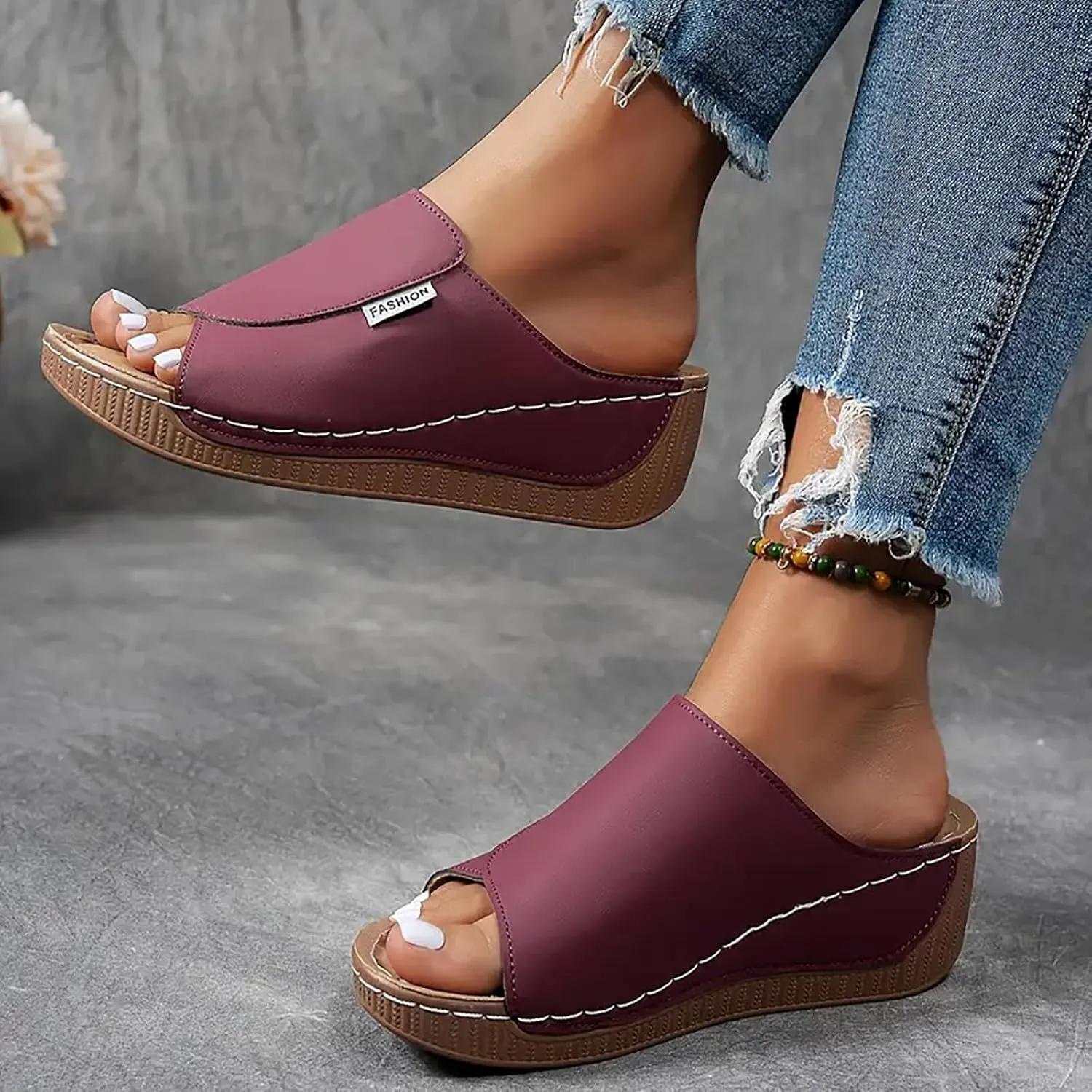 Orthopedic Platform Wedge Sandals for Women Summer Dressy 2025 Comfortable Arch Support Slides Breathable Orthotic Wedges Slip on Casual Sandal