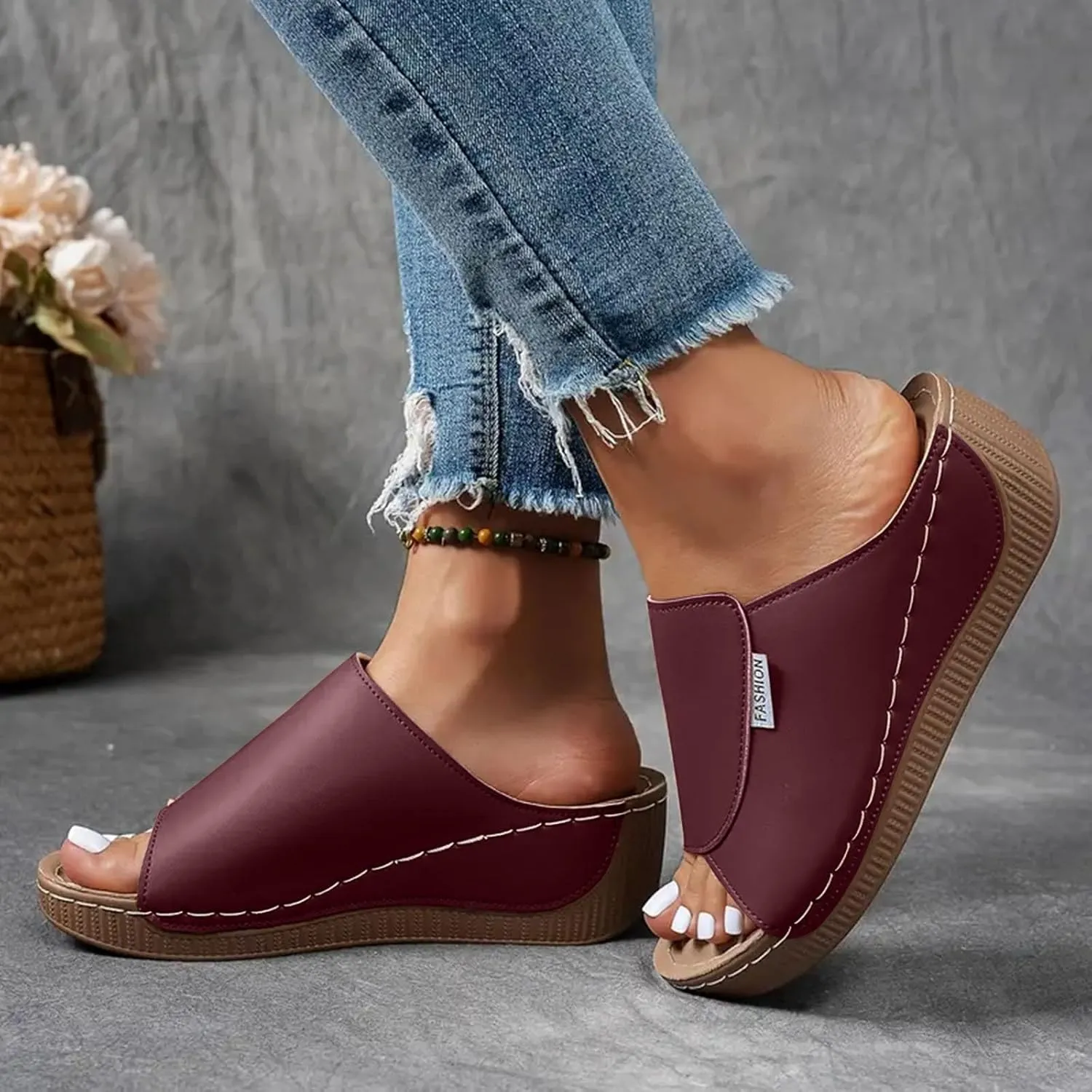 Orthopedic Platform Wedge Sandals for Women Summer Dressy 2025 Comfortable Arch Support Slides Breathable Orthotic Wedges Slip on Casual Sandal