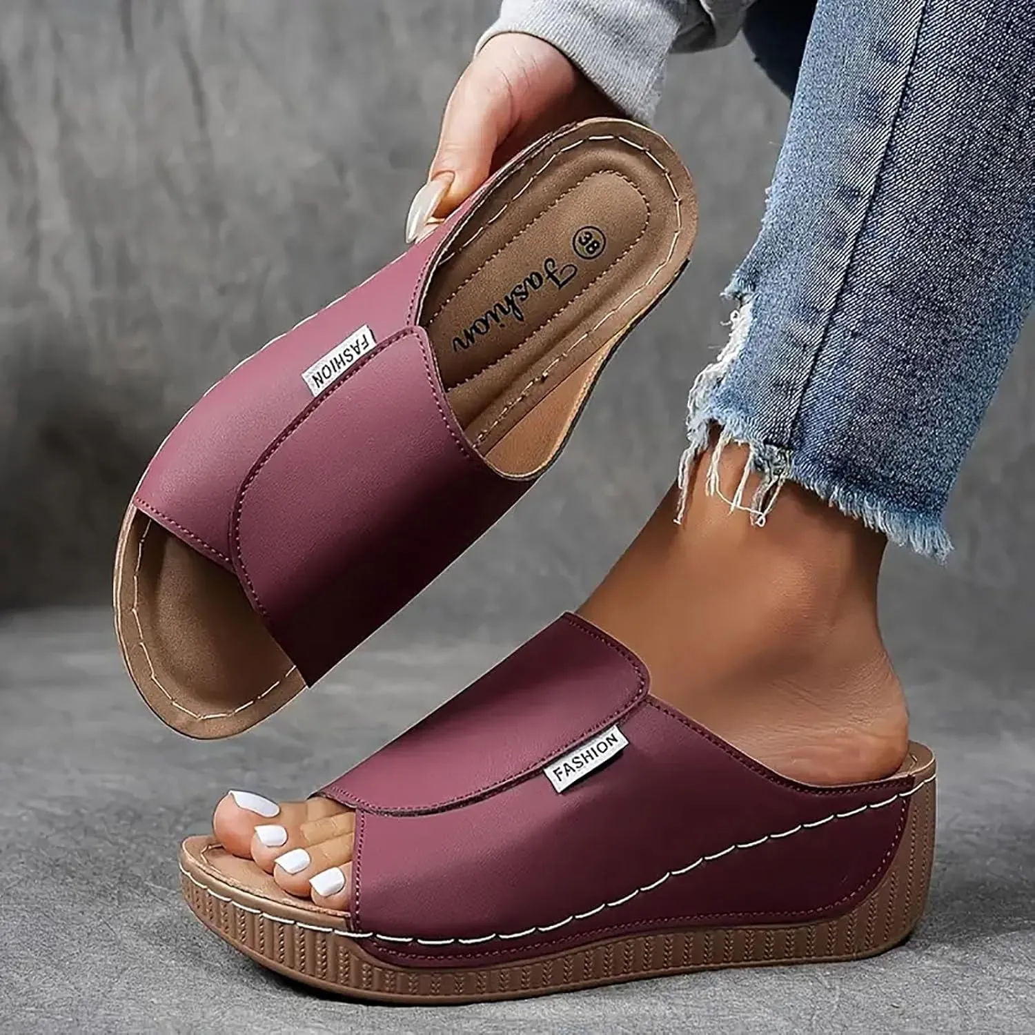 Orthopedic Platform Wedge Sandals for Women Summer Dressy 2025 Comfortable Arch Support Slides Breathable Orthotic Wedges Slip on Casual Sandal