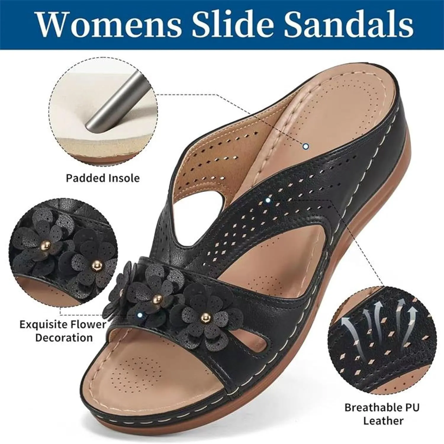 Orthopedic Platform Wedge Sandals for Women Summer Dressy, Women Walking Slippers Arch Support Closed Toe Buckle Ankle Strap Espadrilles Casual Strappy Sandals Comfortable Outdoor Shoes
