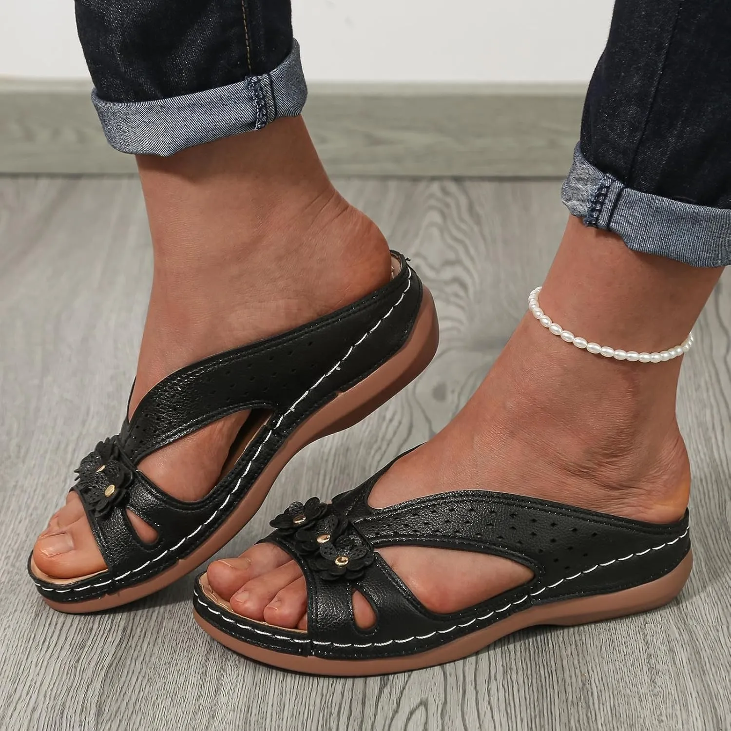 Orthopedic Platform Wedge Sandals for Women Summer Dressy, Women Walking Slippers Arch Support Closed Toe Buckle Ankle Strap Espadrilles Casual Strappy Sandals Comfortable Outdoor Shoes