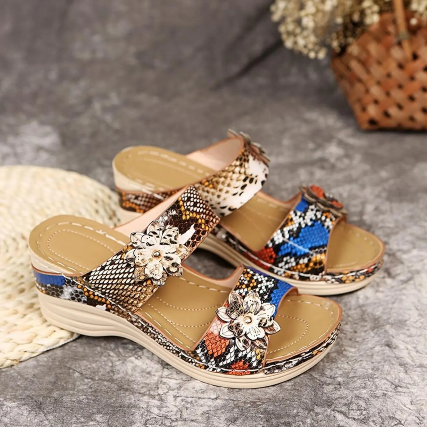 Orthopedic Sandals for Women Platform Wedge Arch Support Flat Slipper Open Toe Comfort Casual Beach Walking Heels Shoes Slippers with Anti-Slip Comfortable Wide Width Sandal 2025,Breathable