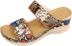 Orthopedic Sandals for Women Platform Wedge Arch Support Flat Slipper Open Toe Comfort Casual Beach Walking Heels Shoes Slippers with Anti-Slip Comfortable Wide Width Sandal 2025,Breathable