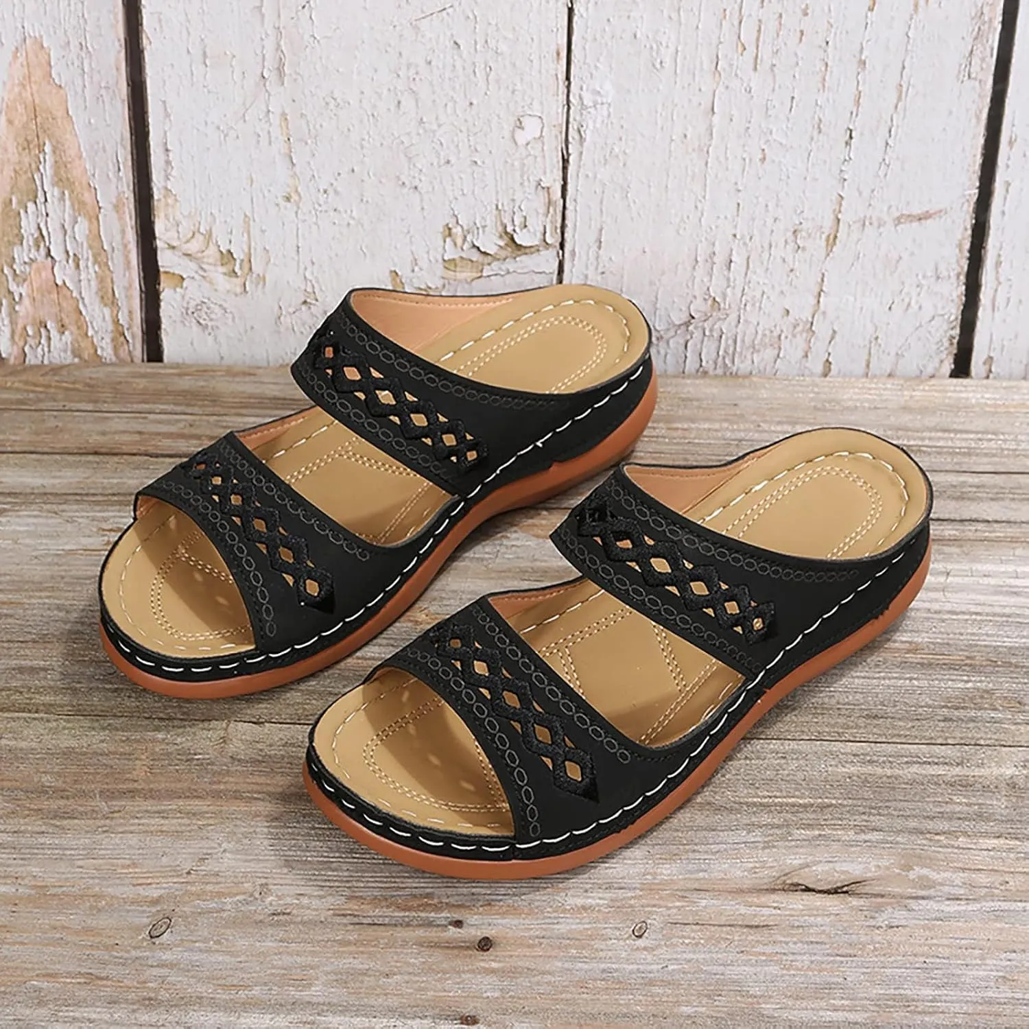 Orthopedic Wedge Sandals for Women 2025 Dressy Summer Comfortable Wide Width Arch Support Casual Slip on Flats Flip Flops Ladies Beach Outdoor Slides Slippers Shoes