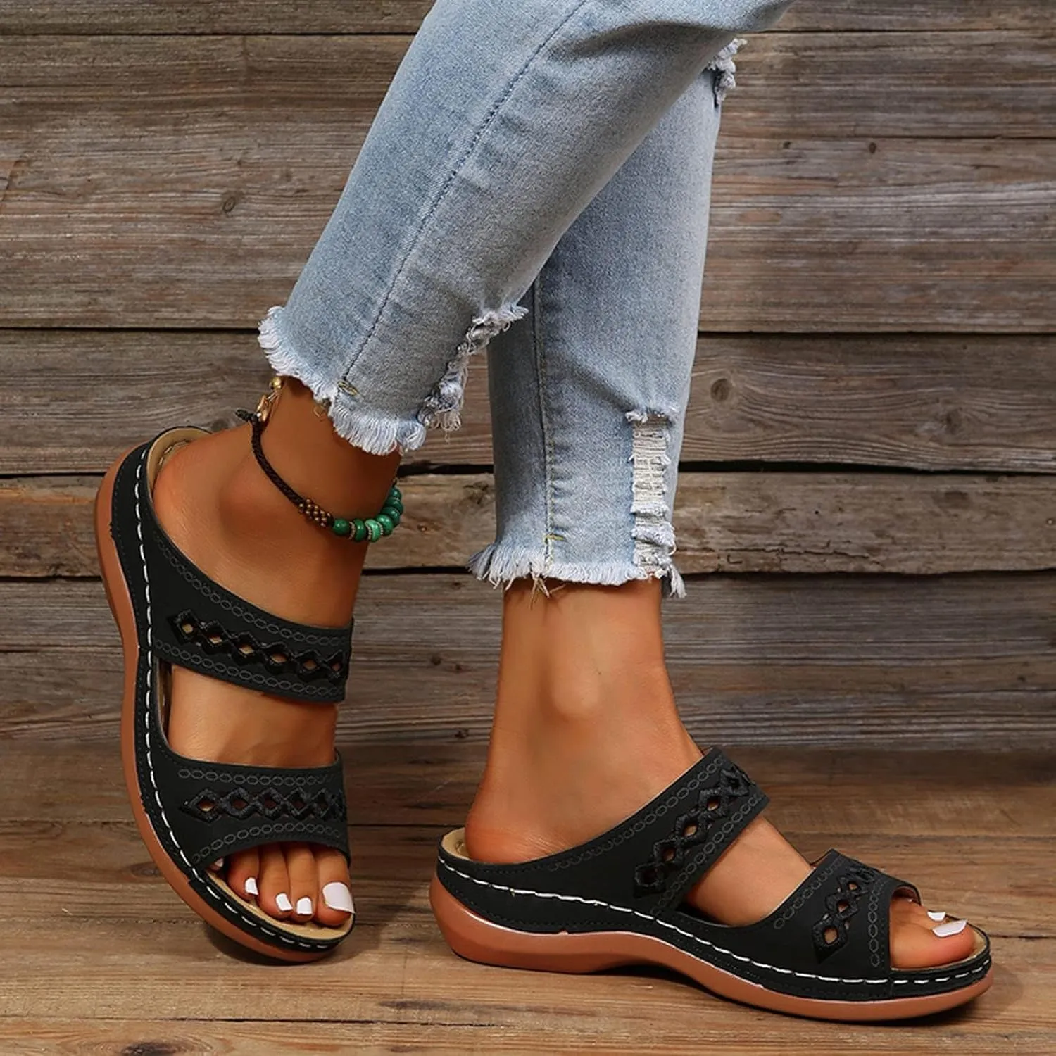 Orthopedic Wedge Sandals for Women 2025 Dressy Summer Comfortable Wide Width Arch Support Casual Slip on Flats Flip Flops Ladies Beach Outdoor Slides Slippers Shoes