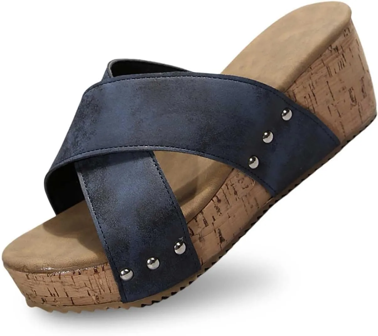 Orthopedic Wedge Sandals for Women Comfortable Leather Slip On Platform Sandals Women Trendy Crossover Straps Open Toe Sandal Shoes Breathable Walking Slippers