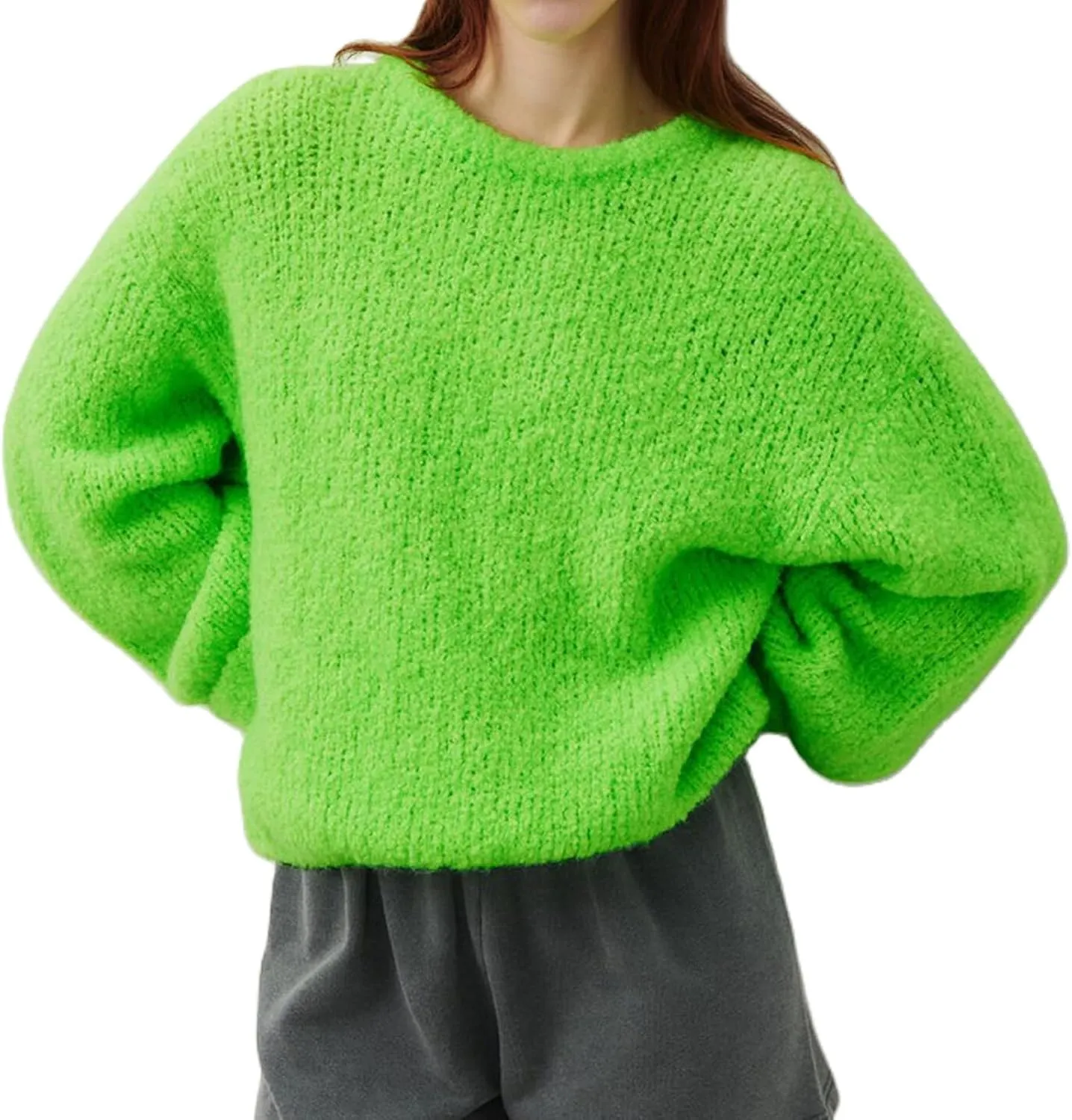 Oversized Sweaters for Women Crewneck Long Sleeve Fuzzy Soft Warm Knit Pullover 2024 Fall Jumper Top