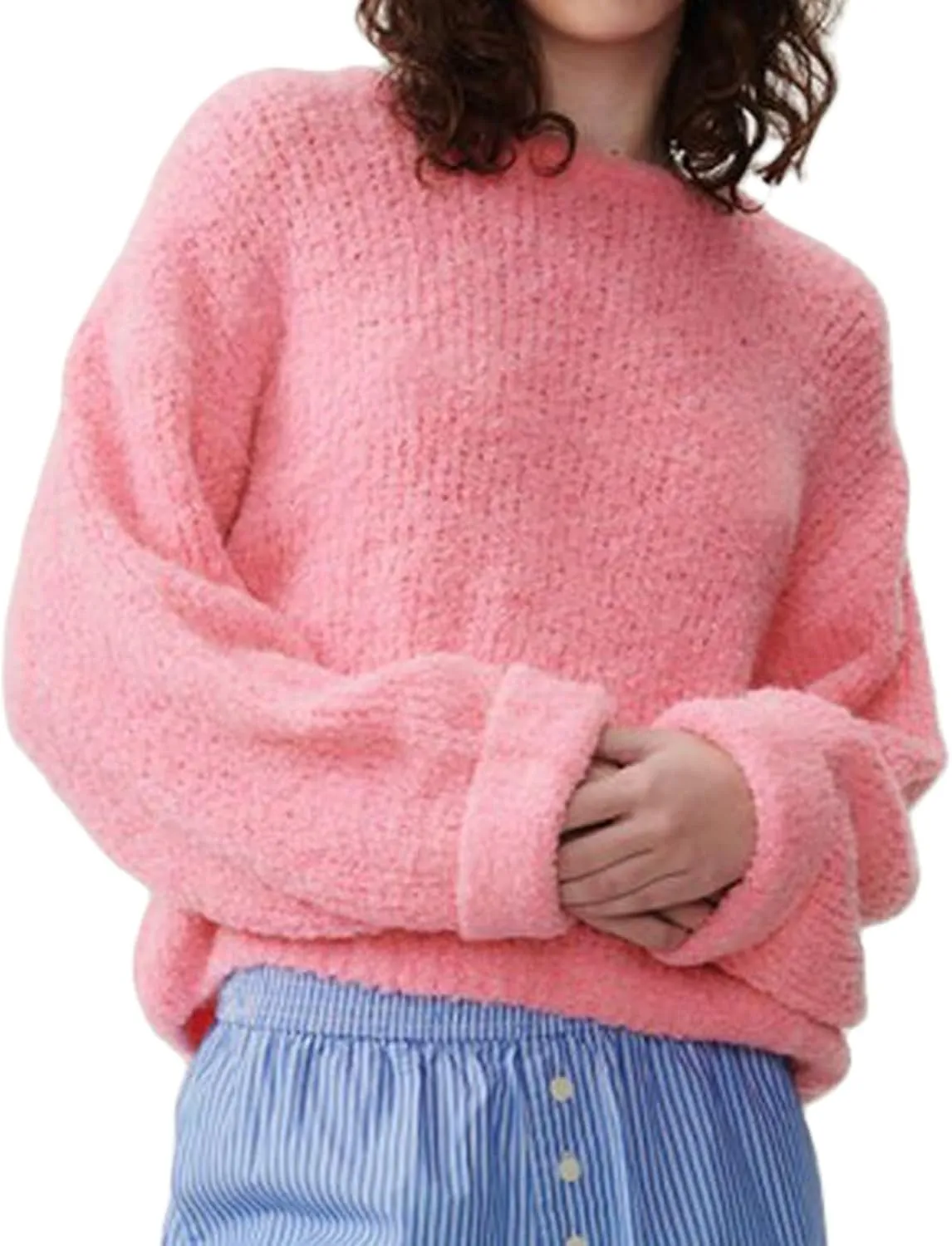 Oversized Sweaters for Women Crewneck Long Sleeve Fuzzy Soft Warm Knit Pullover 2024 Fall Jumper Top