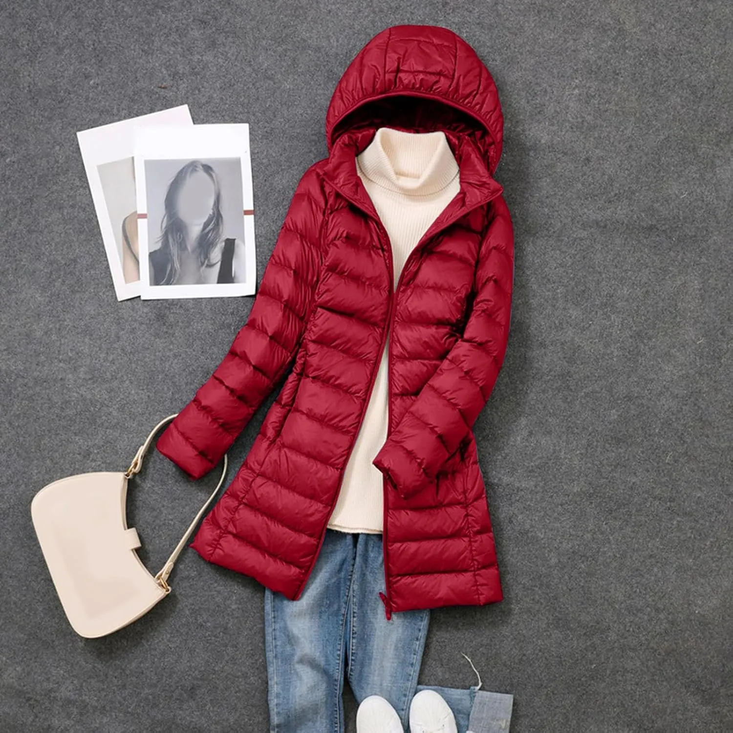 Packable Down Jacket Women's Quilted Lightweight Puffer Jacket Winter Coats for Women Long Padded Bubble Coat Outwear