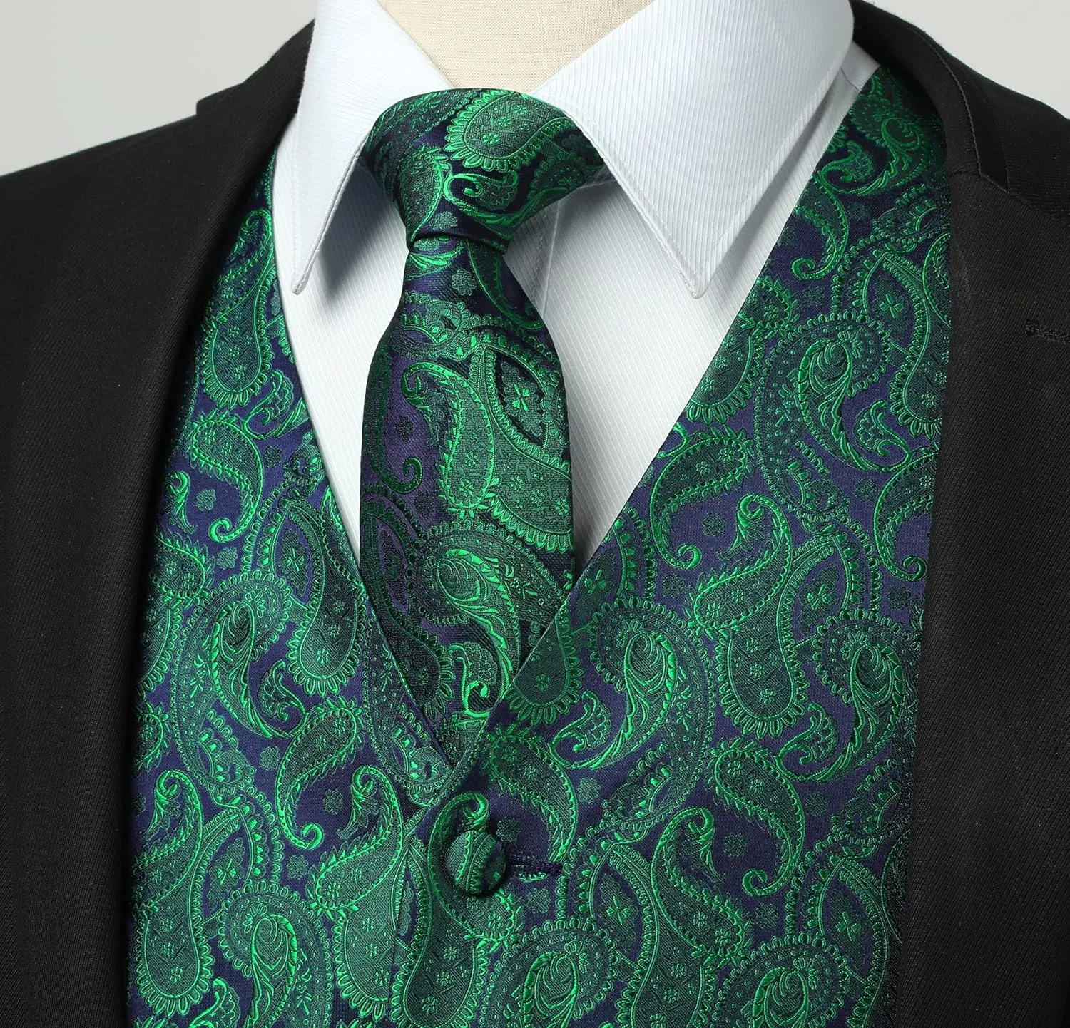 Paisley Vest and Tie Sets for Men Formal Floral Jacquard Suit Vests Ties Pocket Square Cufflinks 5PCS Tuxedo Waistcoat