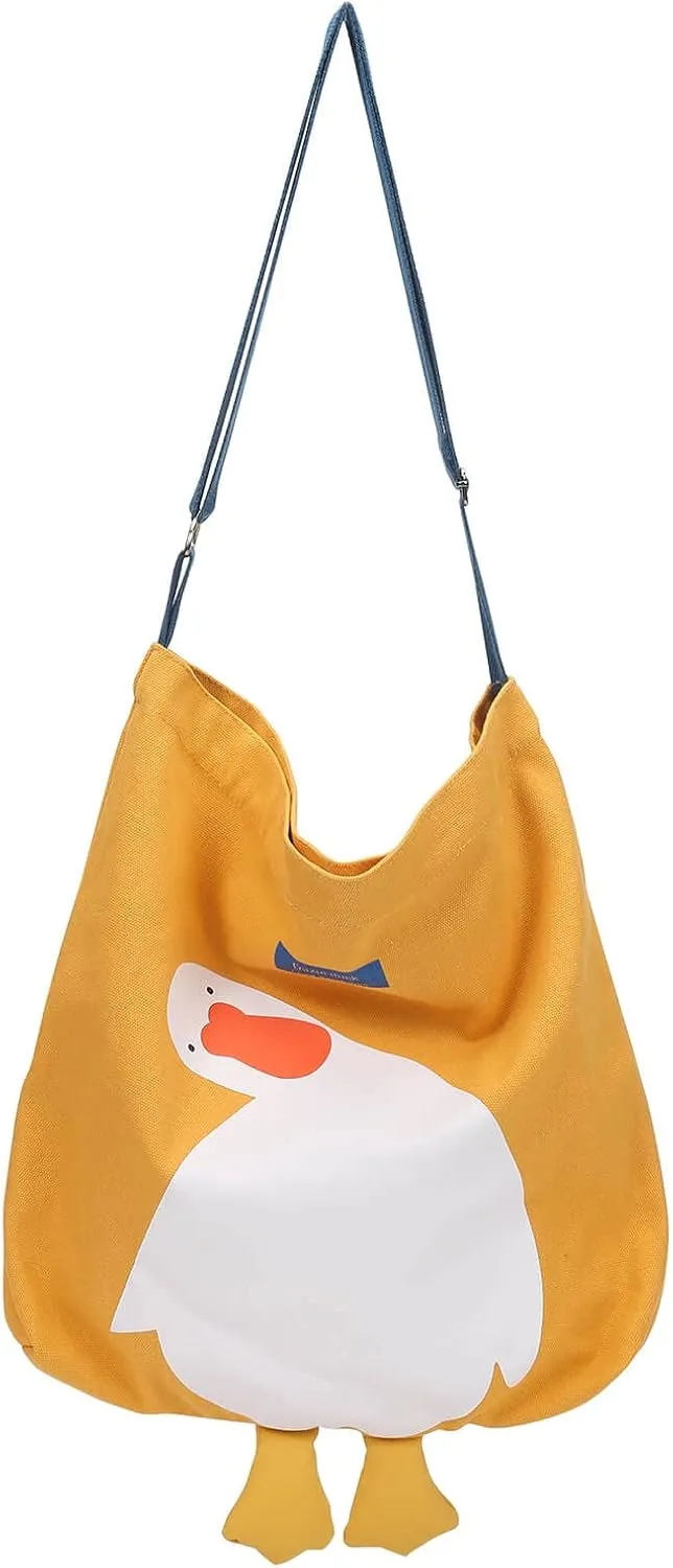 Phaoullzon Cute Canvas Tote Bag - Funny Duck & Goose Hobo Shoulder Crossbody Bag