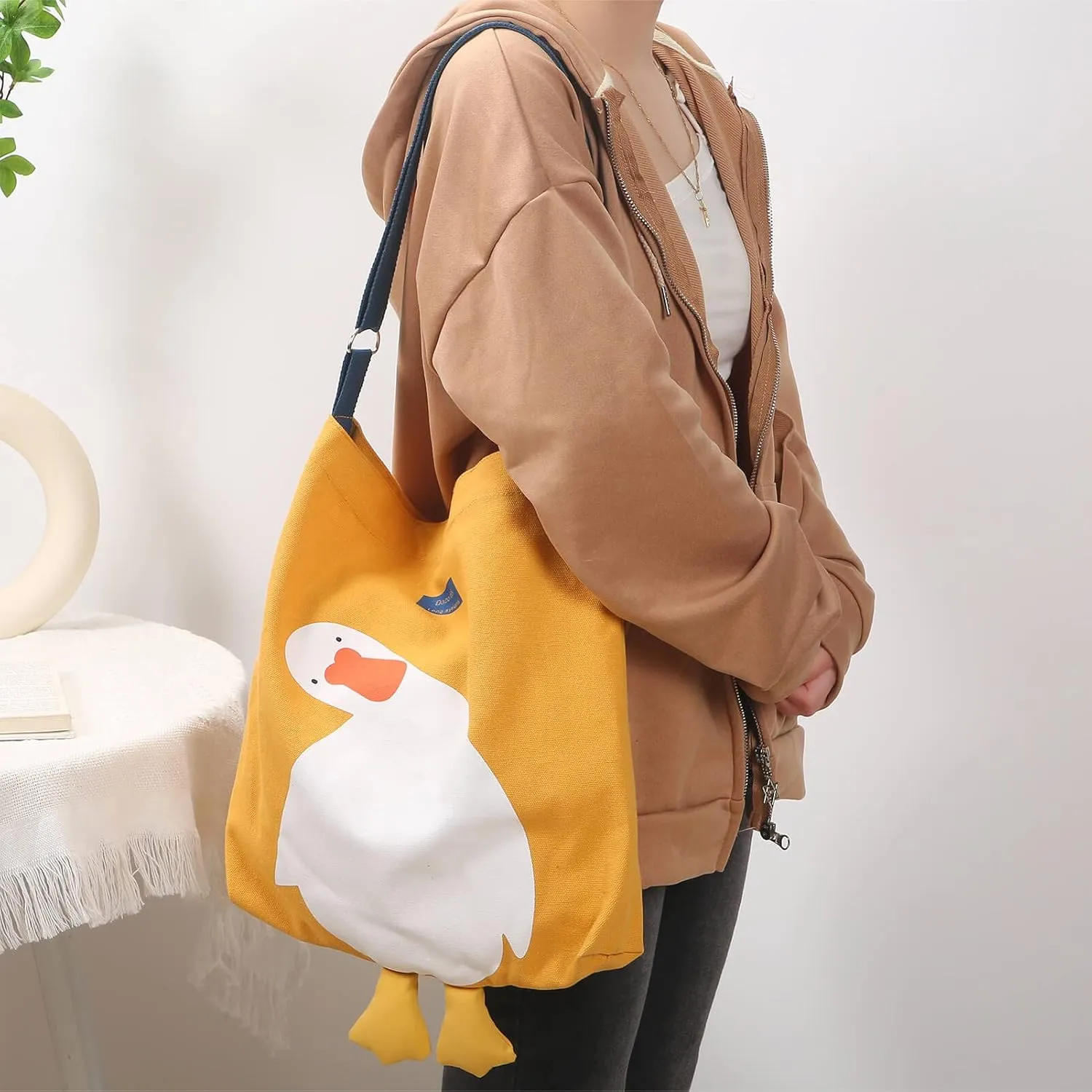 Phaoullzon Cute Canvas Tote Bag - Funny Duck & Goose Hobo Shoulder Crossbody Bag