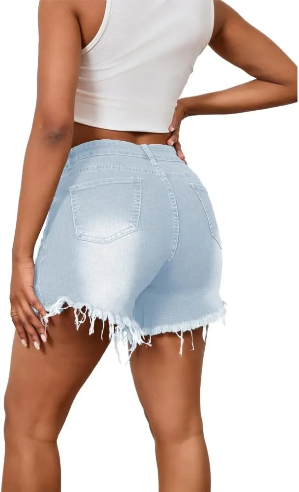 PINSV Women's High Waisted Crossover Denim Shorts