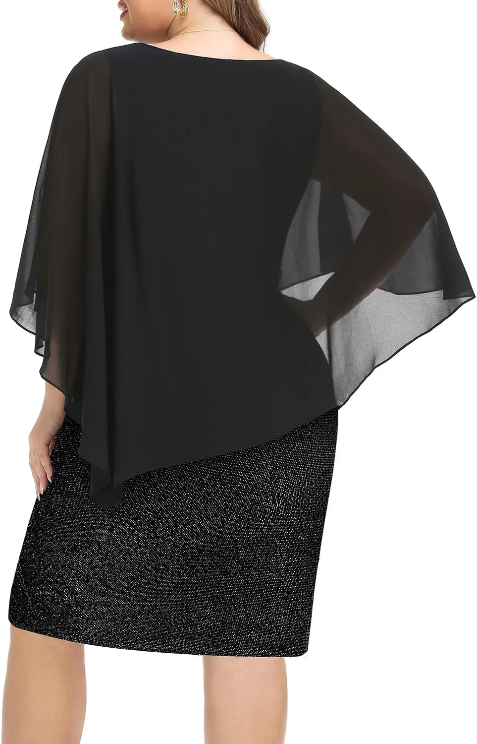 Plus Size Dresses Wedding Guest - Mother Bride Semi Formal Lace Cape with Chiffon Overlay Dresses