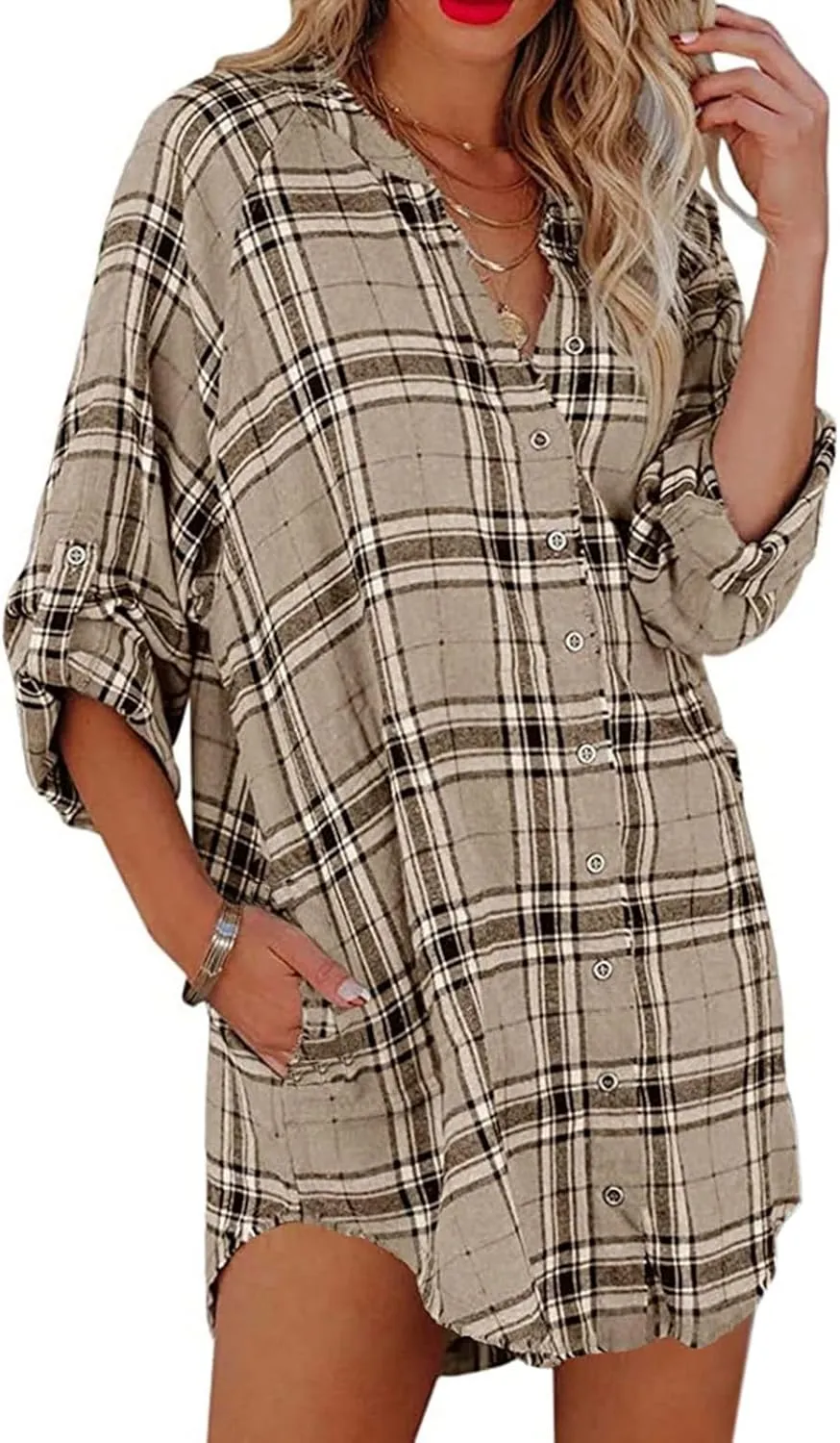 Plus Size Plaid Shirts for Women Long Sleeve Button Down Tops Oversized Loose Fit Blouses 2025 T Shirts