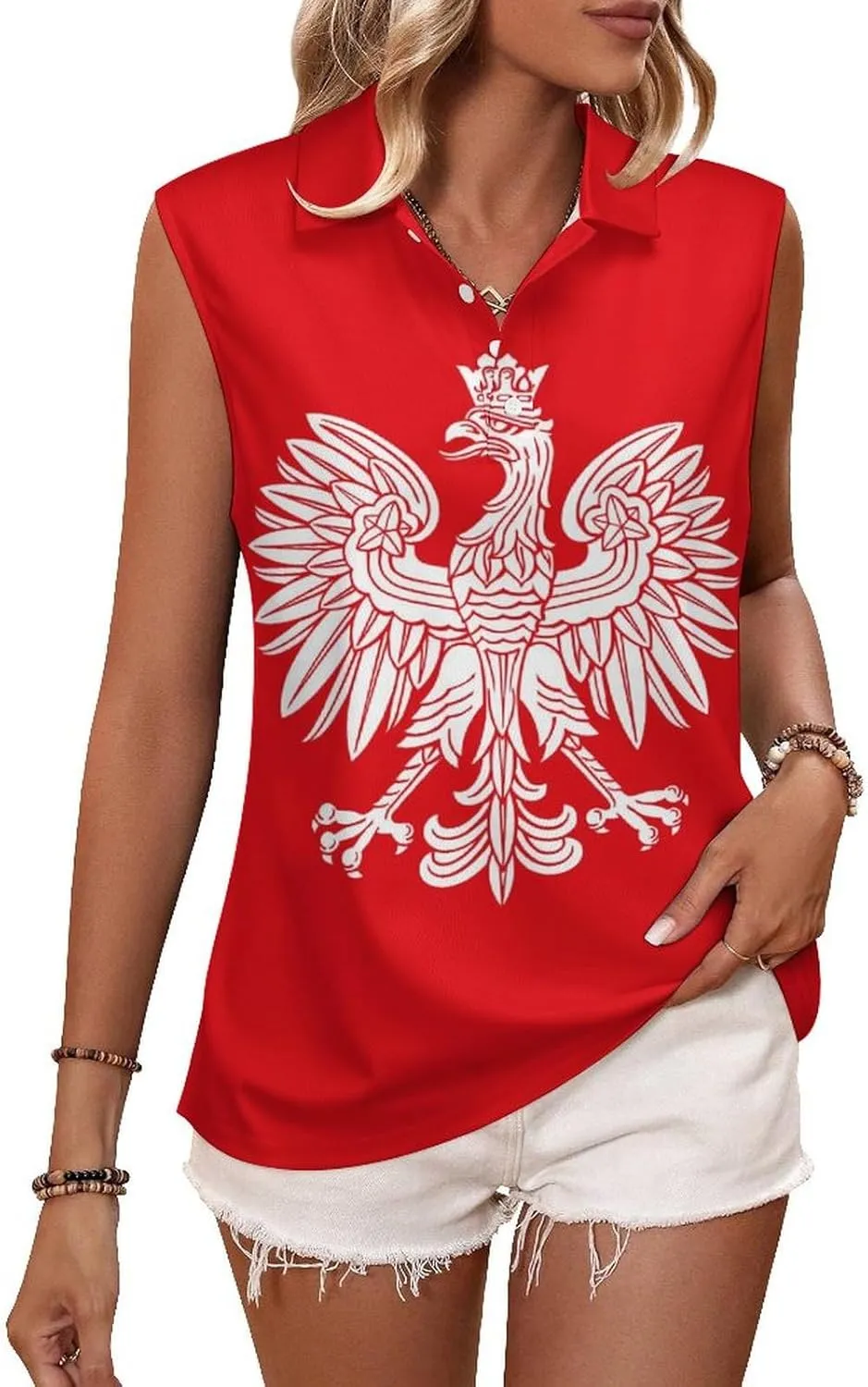 Poland Eagle Women's Sleeveless Golf Polo Shirts Athletic Tank Tops