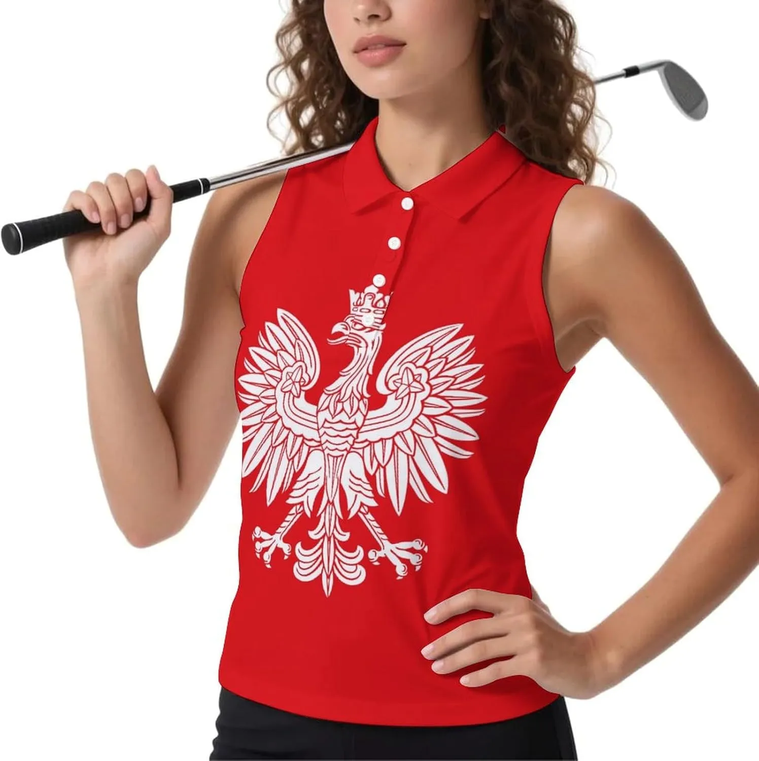 Poland Eagle Women's Sleeveless Golf Polo Shirts Athletic Tank Tops