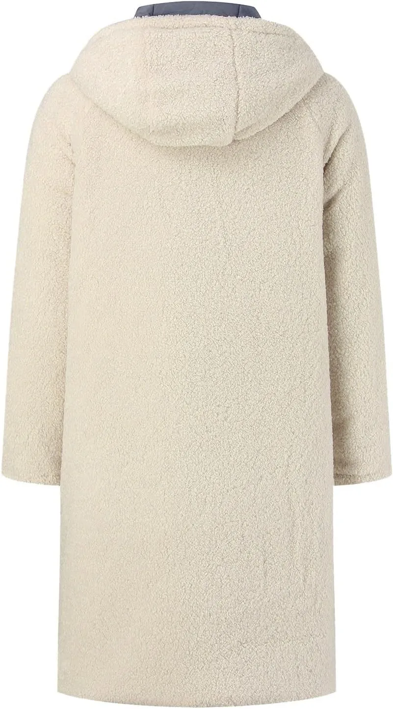 Puffer Coats for Women Winter Warm Fleece Lined Reversible Hooded Down Jackets with Pockets Knee Length Outerwear 2024