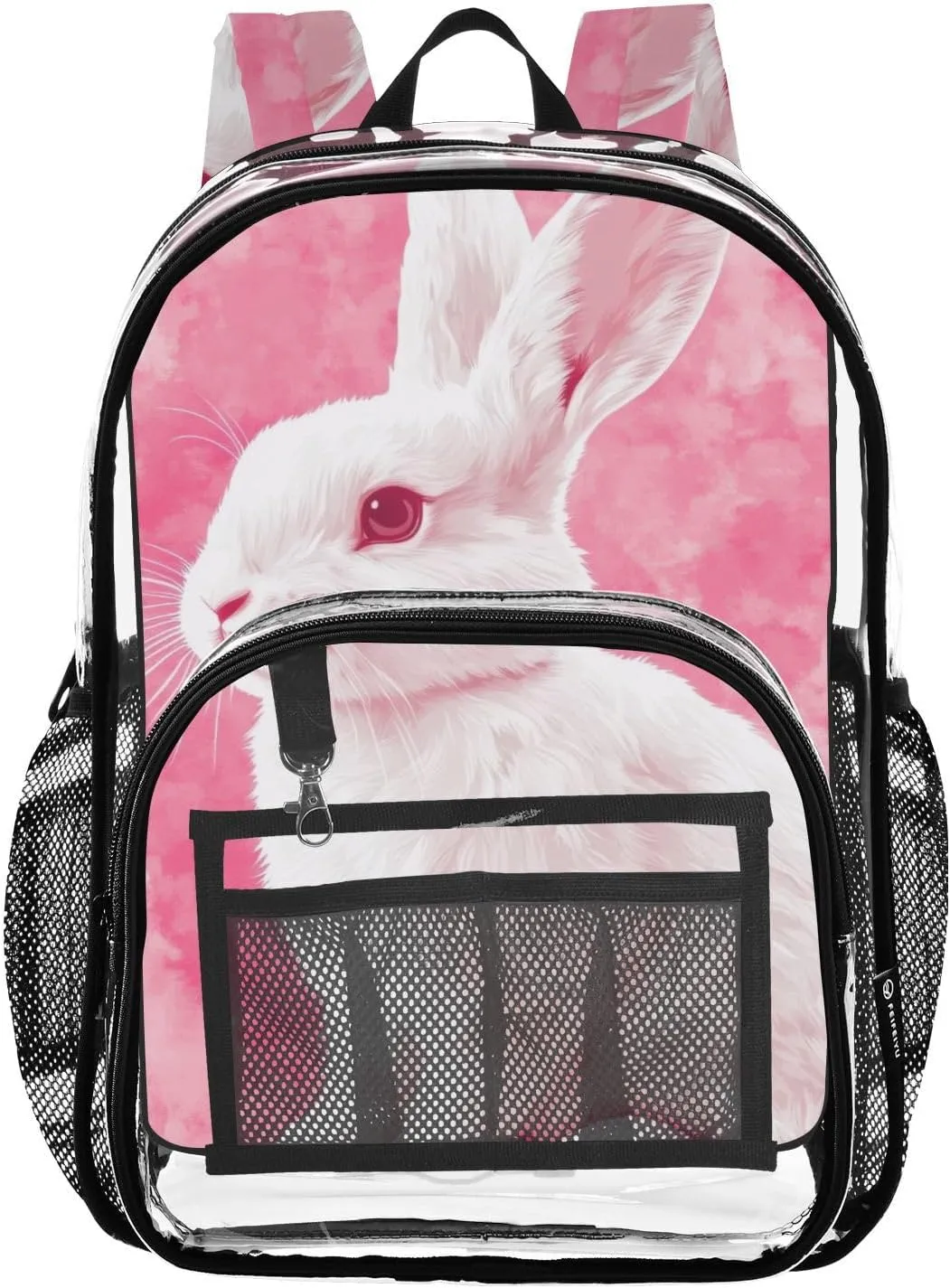 Rabbit 3d Print Clear Backpack with Back Print, Heavy Duty See Through Backpacks PVC Transparent Daypack for Travel Security