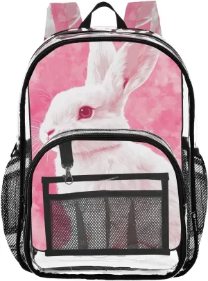 Rabbit 3d Print Clear Backpack with Back Print, Heavy Duty See Through Backpacks PVC Transparent Daypack for Travel Security