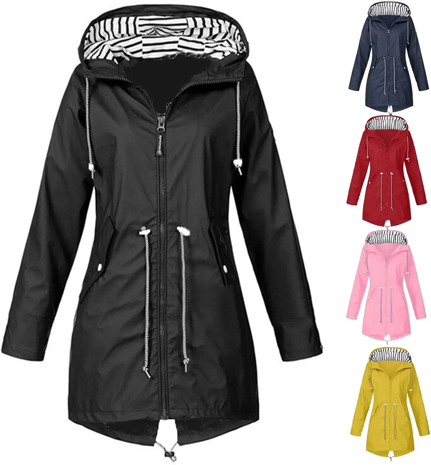 Rain Jacket Womens Waterproof with Hood Long Lightweight Windbreaker for Hiking Travel Outdoor