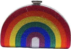 Rainbow Color Crystal Evening Clutch Bags Wedding Party Chain Bag Women Half Moon