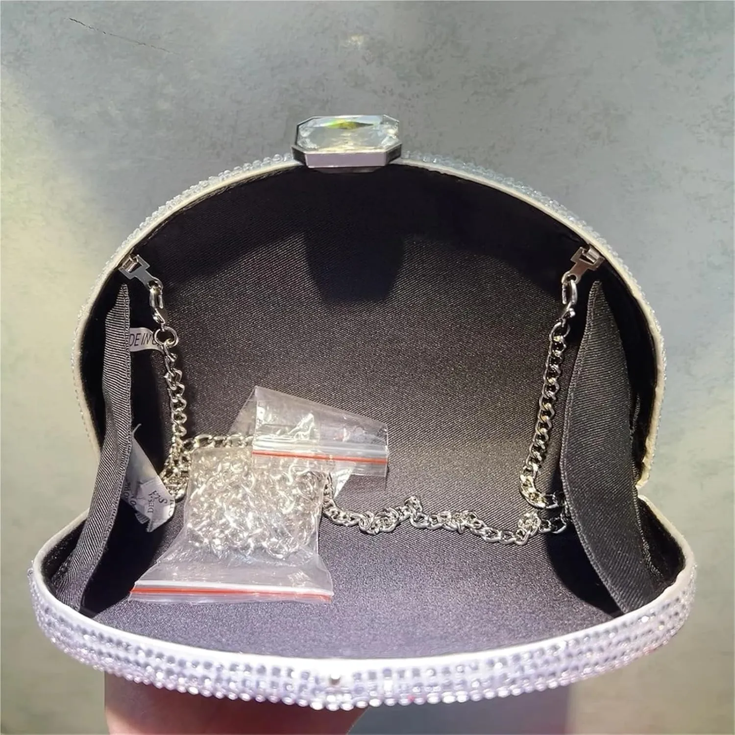Rainbow Color Crystal Evening Clutch Bags Wedding Party Chain Bag Women Half Moon