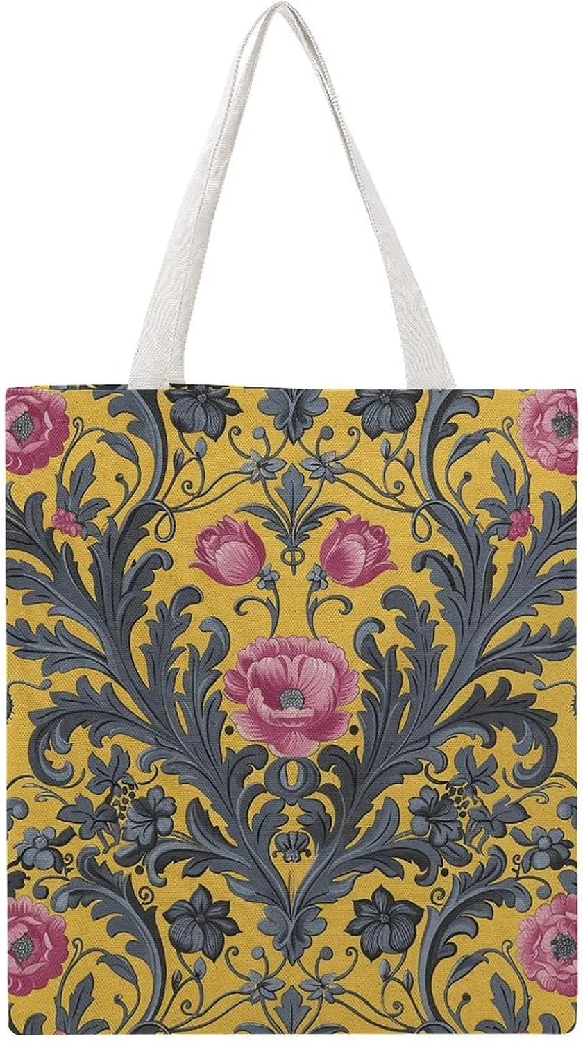 Reusable Grocery Bags Yellow And Gray Pattern Shopping Bag Lightweight Shoulder Bags Large Tote Bag for Travel Work Handbag