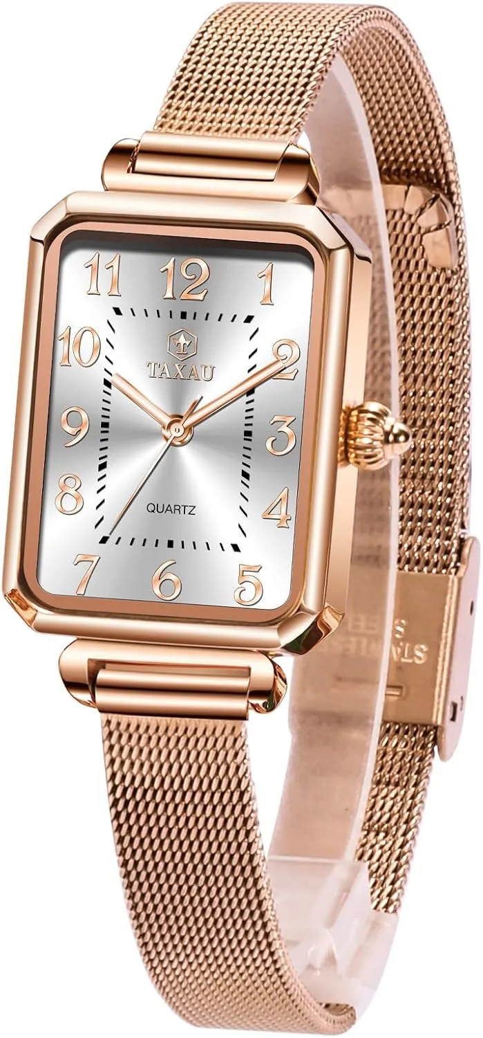 Rose Gold Watches for Women Dainty Waterproof Watch Womens Small Stainless Steel Watch for Women Analog Dress Ladies Watches Square White Face Rectangle
