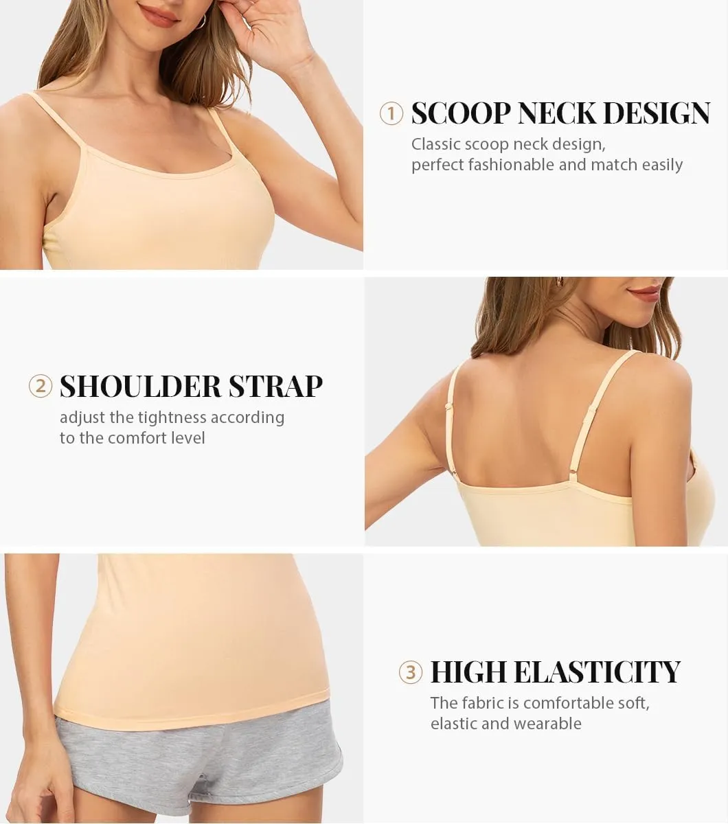 Rosyline 4 Piece Women Camisole Basic Undershirt Adjustable Spaghetti Strap Tank Top