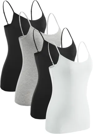 Rosyline 4 Piece Women Camisole Basic Undershirt Adjustable Spaghetti Strap Tank Top