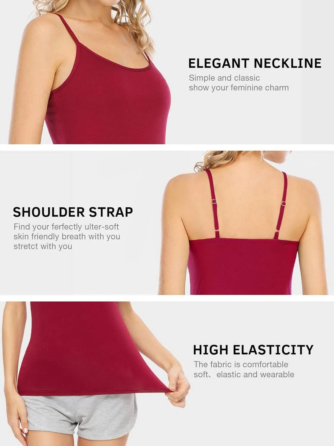 Rosyline 4 Piece Women Camisole Basic Undershirt Adjustable Spaghetti Strap Tank Top