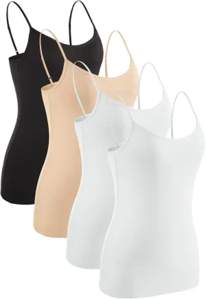 Rosyline 4 Piece Women Camisole Basic Undershirt Adjustable Spaghetti Strap Tank Top