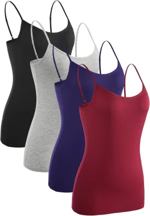 Rosyline 4 Piece Women Camisole Basic Undershirt Adjustable Spaghetti Strap Tank Top