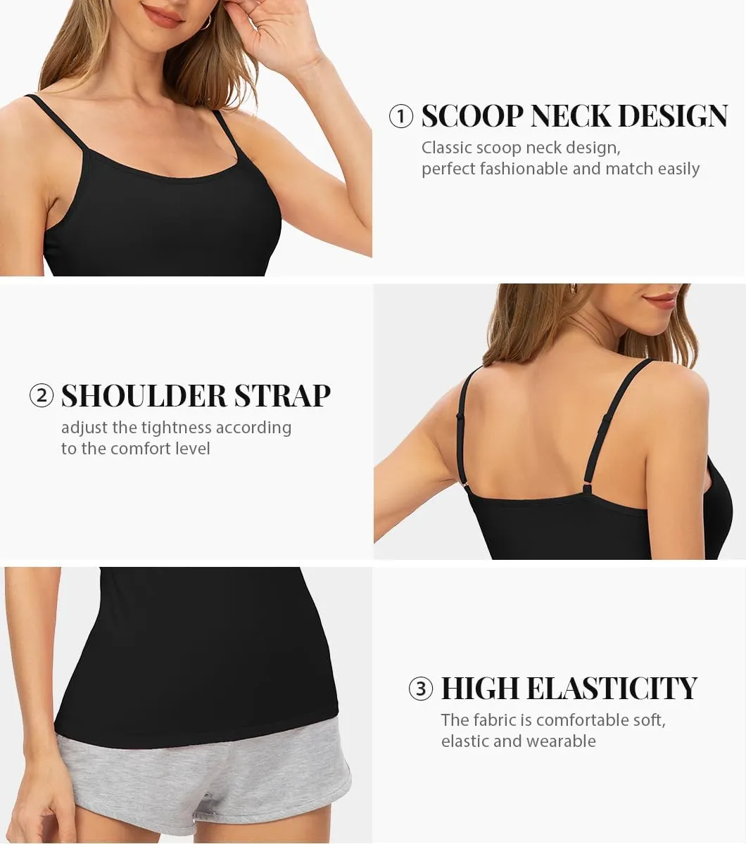 Rosyline 4 Piece Women Camisole Basic Undershirt Adjustable Spaghetti Strap Tank Top