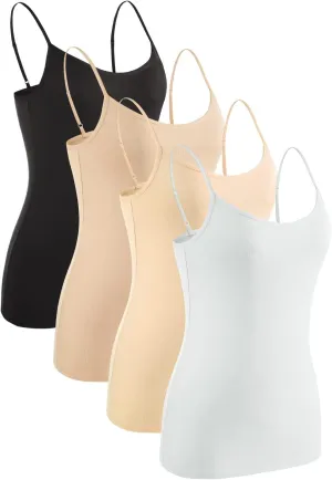 Rosyline 4 Piece Women Camisole Basic Undershirt Adjustable Spaghetti Strap Tank Top