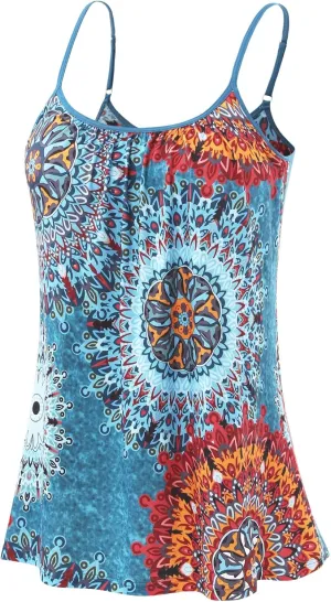 Rosyline Camisole for Women with Built in Bra Flowy Swing Tank Tops with Adjustable Strap S-4XL