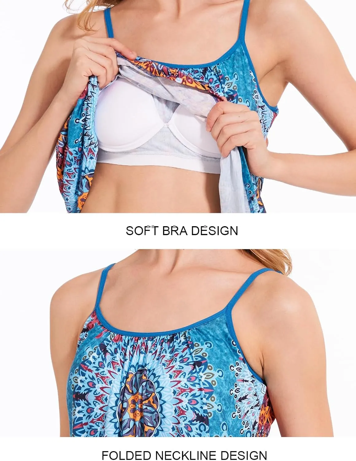Rosyline Camisole for Women with Built in Bra Flowy Swing Tank Tops with Adjustable Strap S-4XL